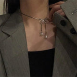 Chic Titanium Steel Bow Pearl Necklace for Women