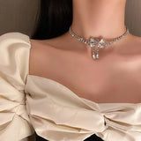 Chic Titanium Steel Bow Pearl Necklace for Women