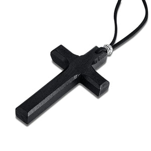 Wooden Cross Necklace on Leather Cord for Men Pendant Brown Tone