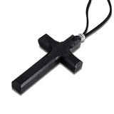 Wooden Cross Necklace on Leather Cord for Men Pendant Brown Tone