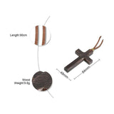 Wooden Cross Necklace on Leather Cord for Men Pendant Brown Tone