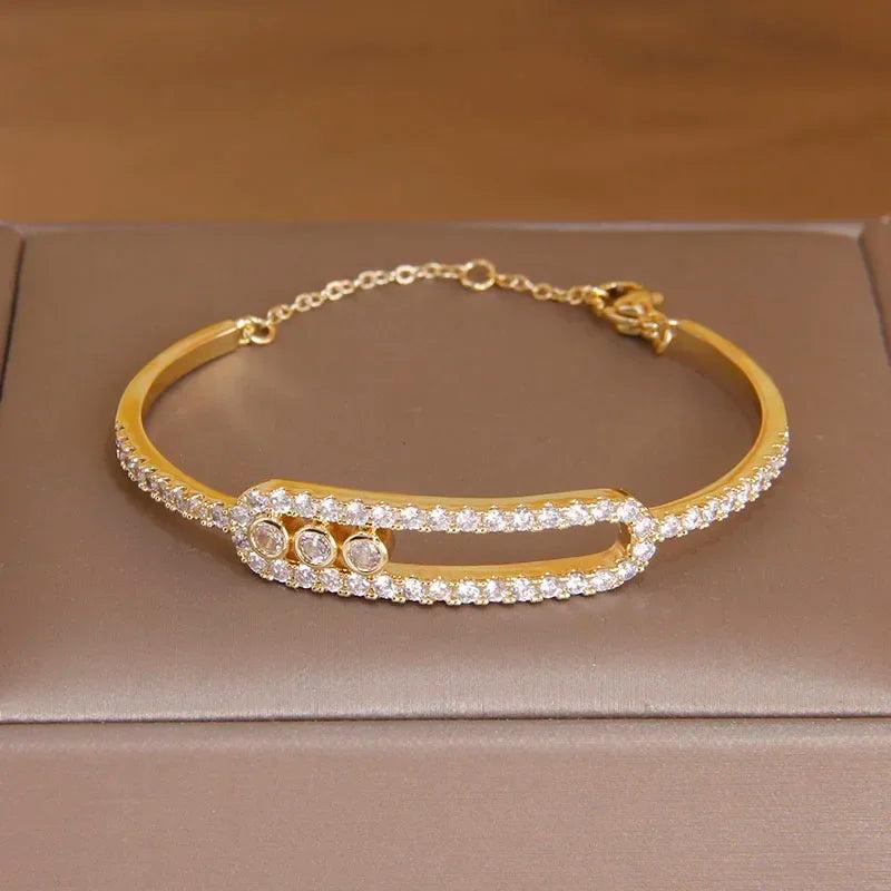 Crystal Hollow Geometric Bangles for Women