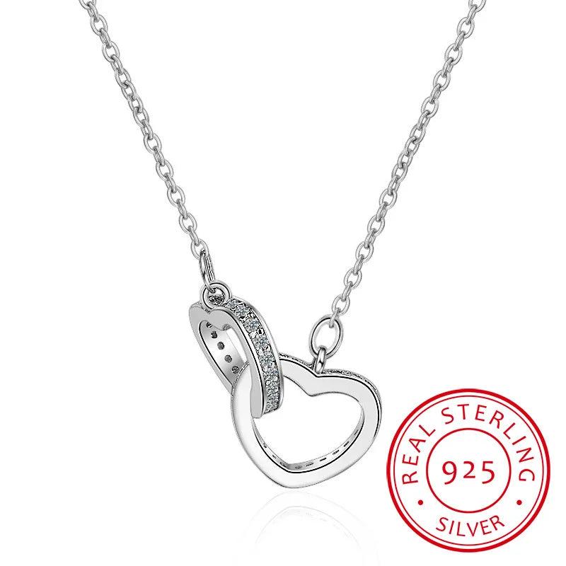 925 Silver Necklace Pendant Double Heart Crystal Pendant For Women