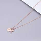 Vintage Queen Coin Cross Pendant Necklace Rose Titanium Steel