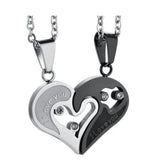 Two Colors Stainless Steel Couple Necklace Love Heart CZ Puzzle Matching