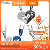 Two Colors Stainless Steel Couple Necklace Love Heart CZ Puzzle Matching