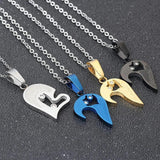 Two Colors Stainless Steel Couple Necklace Love Heart CZ Puzzle Matching