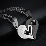 Two Colors Stainless Steel Couple Necklace Love Heart CZ Puzzle Matching