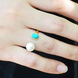 Natural Turquoise S925 Sterling Silver Plated Argent Pur Women's Tail Ring