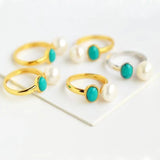 Natural Turquoise S925 Sterling Silver Plated Argent Pur Women's Tail Ring
