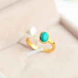 Natural Turquoise S925 Sterling Silver Plated Argent Pur Women's Tail Ring