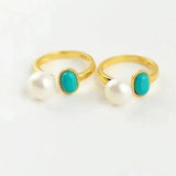 Natural Turquoise S925 Sterling Silver Plated Argent Pur Women's Tail Ring