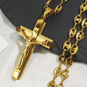 Jesus Cross Crucifix Pendant Necklace Stainless Steel Christian Chain Jewelry