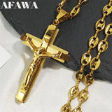 Jesus Cross Crucifix Pendant Necklace Stainless Steel Christian Chain Jewelry