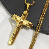 Jesus Cross Crucifix Pendant Necklace Stainless Steel Christian Chain Jewelry