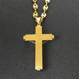 Jesus Cross Crucifix Pendant Necklace Stainless Steel Christian Chain Jewelry
