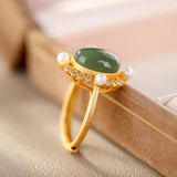 Gray Jade Open Ring with Pearl Grace High-End Jade Jewelry