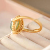 Gray Jade Open Ring with Pearl Grace High-End Jade Jewelry