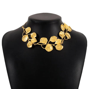 Exaggerated Leaf Pendant Choker Necklace Vintage Adjustable Box Chain Collares