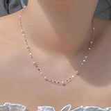 925 Silver Pearl Chain Choker Necklace for Women