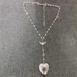 Heart Locket Rosary Style Necklace