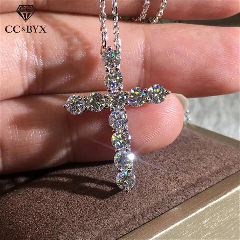 Silver Cross Christian Pendant Necklace Zirconia Chain