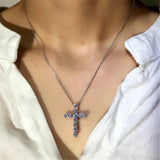 Silver Cross Christian Pendant Necklace Zirconia Chain