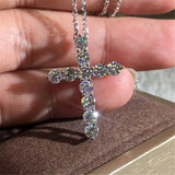Silver Cross Christian Pendant Necklace Zirconia Chain