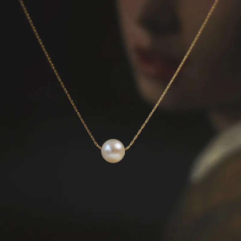 Temperament Freshwater Pearl Necklace Short Chain Stainless Steel 18k Plated