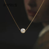 Temperament Freshwater Pearl Necklace Short Chain Stainless Steel 18k Plated