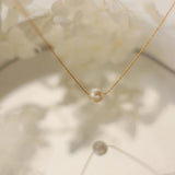 Temperament Freshwater Pearl Necklace Short Chain Stainless Steel 18k Plated
