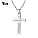 Philippians 4:13 Cross Pendant Stainless Steel Necklace for Men