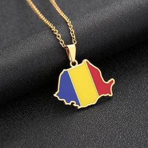 Romania Map Flag Necklace Stainless Steel Silver Charm
