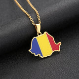 Romania Map Flag Necklace Stainless Steel Silver Charm