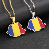 Romania Map Flag Necklace Stainless Steel Silver Charm