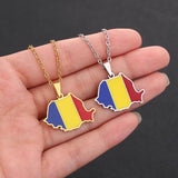 Romania Map Flag Necklace Stainless Steel Silver Charm