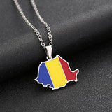 Romania Map Flag Necklace Stainless Steel Silver Charm