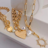 Heart Pendant Choker Necklace Steampunk Pearl Link Chain Couple Jewelry