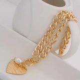 Heart Pendant Choker Necklace Steampunk Pearl Link Chain Couple Jewelry