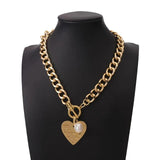 Heart Pendant Choker Necklace Steampunk Pearl Link Chain Couple Jewelry