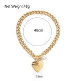 Heart Pendant Choker Necklace Steampunk Pearl Link Chain Couple Jewelry