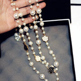 Long Pearl Necklace Flower Double Layer Collane Lunghe Donna