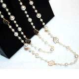 Long Pearl Necklace Flower Double Layer Collane Lunghe Donna
