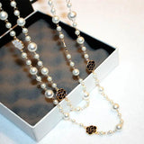 Long Pearl Necklace Flower Double Layer Collane Lunghe Donna