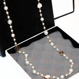 Long Pearl Necklace Flower Double Layer Collane Lunghe Donna