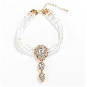 Exaggerated Multilayer Pearl Necklace Rhinestone Clavicle Chain
