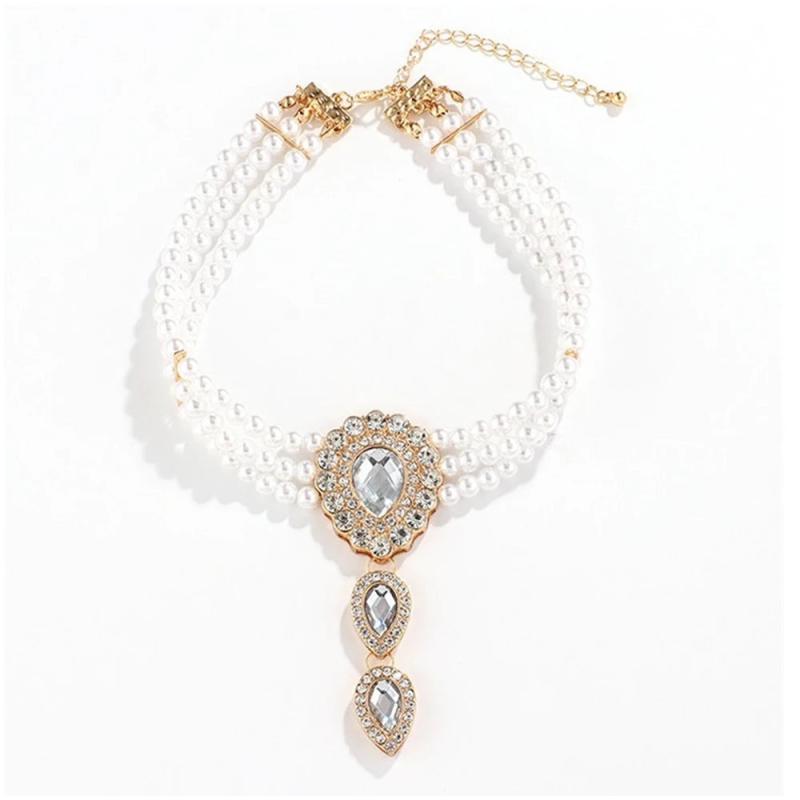Exaggerated Multilayer Pearl Necklace Rhinestone Clavicle Chain
