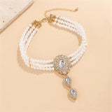 Exaggerated Multilayer Pearl Necklace Rhinestone Clavicle Chain