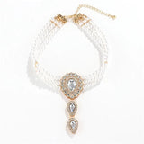 Exaggerated Multilayer Pearl Necklace Rhinestone Clavicle Chain