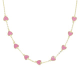 Pink Enamel Heart Pendant Necklace for Women 41+5cm